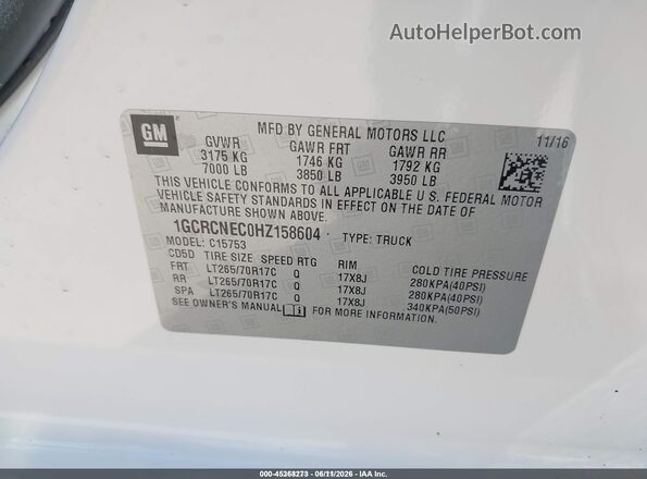 1GCRCNEC0HZ158604 2017 CHEVROLET SILVERADO White ძრავის განყოფილების ხედი