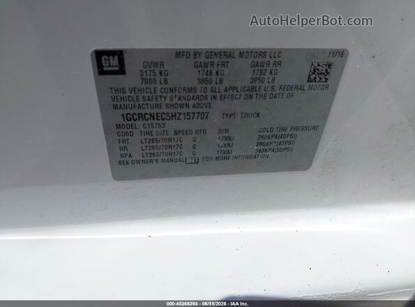 1GCRCNEC5HZ157707 2017 CHEVROLET SILVERADO White Widok komory silnika
