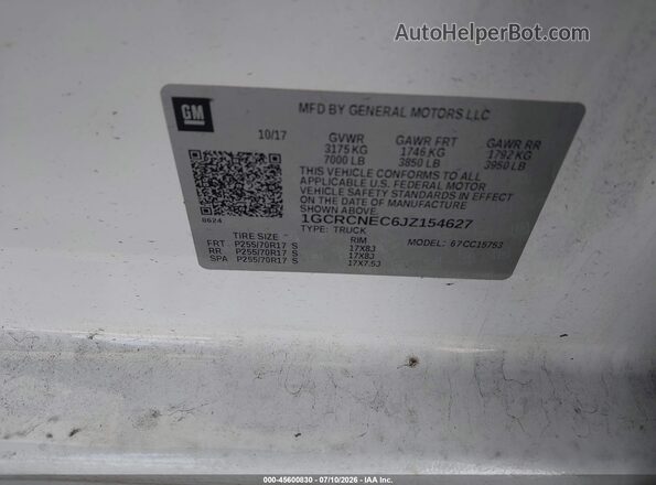 1GCRCNEC6JZ154627 2018 CHEVROLET SILVERADO White Շարժիչի բաժամունքի տեսք