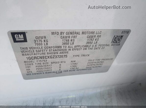 1GCRCNECXGZ372675 2016 CHEVROLET SILVERADO White ძრავის განყოფილების ხედი