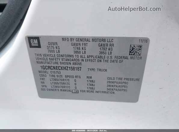 1GCRCNECXHZ158187 2017 CHEVROLET SILVERADO White Widok komory silnika
