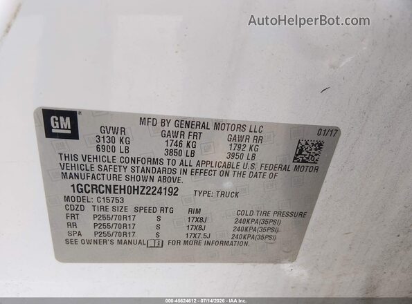1GCRCNEH0HZ224192 2017 CHEVROLET SILVERADO White ძრავის განყოფილების ხედი
