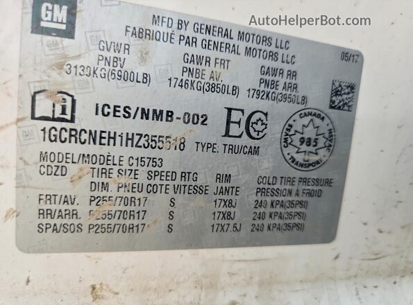 1GCRCNEH1HZ355518 2017 CHEVROLET SILVERADO White Widok komory silnika
