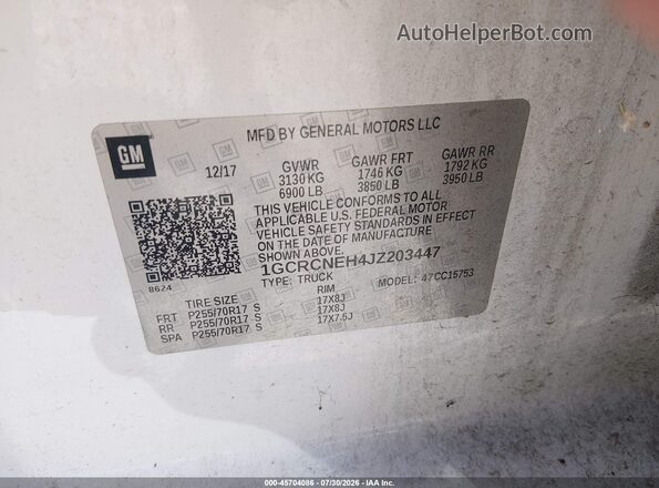1GCRCNEH4JZ203447 2018 CHEVROLET SILVERADO White Вид підкапотного простору