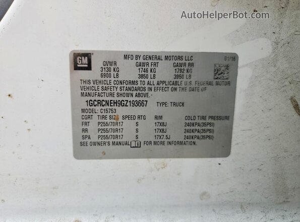 1GCRCNEH9GZ193667 2016 CHEVROLET SILVERADO White Widok komory silnika