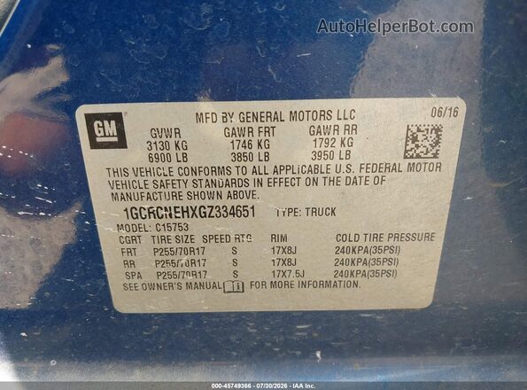 1GCRCNEHXGZ334651 2016 CHEVROLET SILVERADO Синий Вид подкапотного пространства