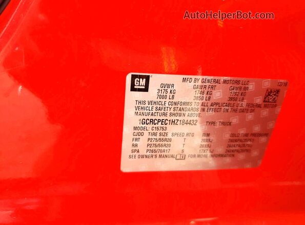 1GCRCPEC1HZ184432 2017 CHEVROLET SILVERADO Red Engine compartment view