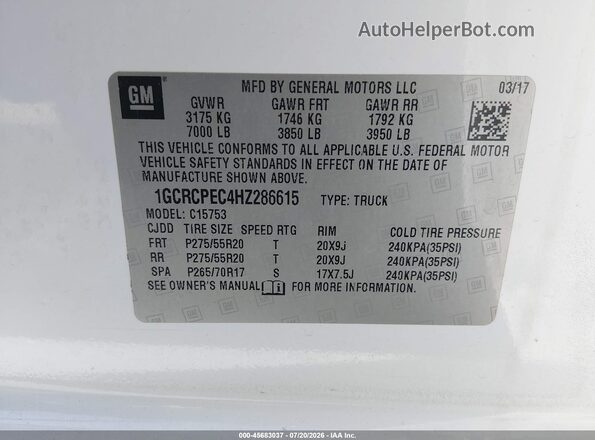 1GCRCPEC4HZ286615 2017 CHEVROLET SILVERADO White ძრავის განყოფილების ხედი