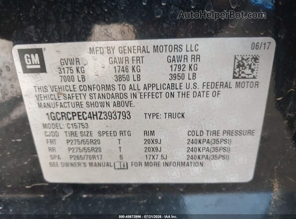 1GCRCPEC4HZ393793 2017 CHEVROLET SILVERADO Черный Вид подкапотного пространства