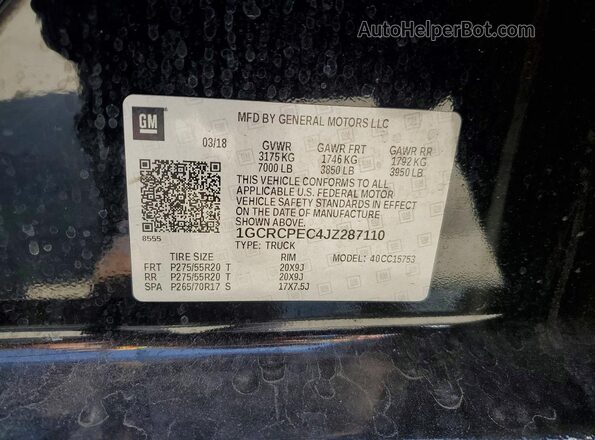 1GCRCPEC4JZ287110 2018 CHEVROLET SILVERADO Black Widok komory silnika