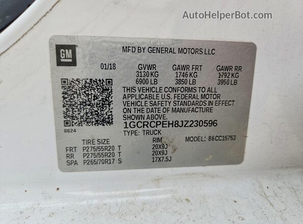 1GCRCPEH8JZ230596 2018 CHEVROLET SILVERADO White Engine compartment view