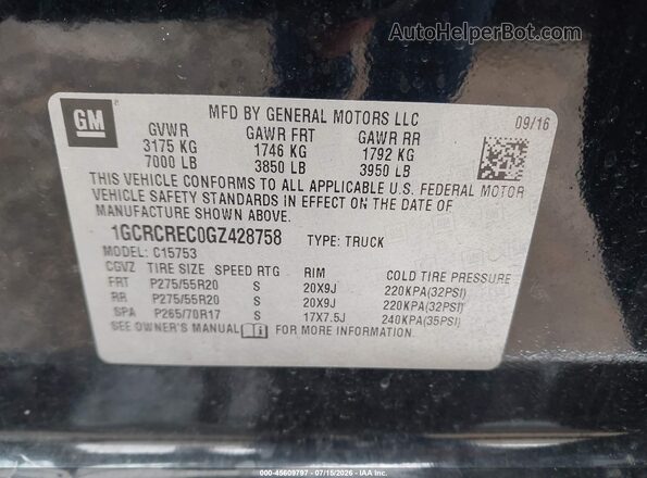 1GCRCREC0GZ428758 2016 CHEVROLET SILVERADO Black Շարժիչի բաժամունքի տեսք