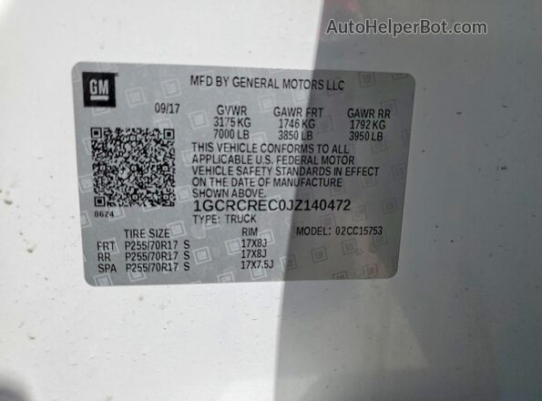 1GCRCREC0JZ140472 2018 CHEVROLET SILVERADO White ძრავის განყოფილების ხედი