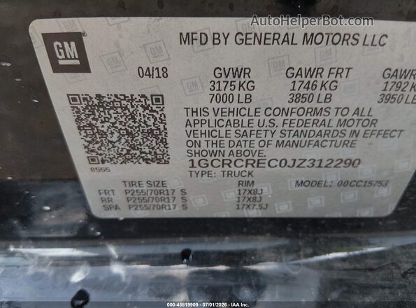 1GCRCREC0JZ312290 2018 CHEVROLET SILVERADO Черный Вид подкапотного пространства