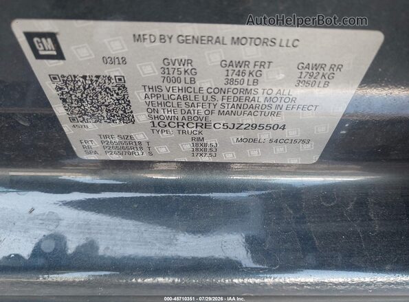 1GCRCREC5JZ295504 2018 CHEVROLET SILVERADO Серый Вид подкапотного пространства