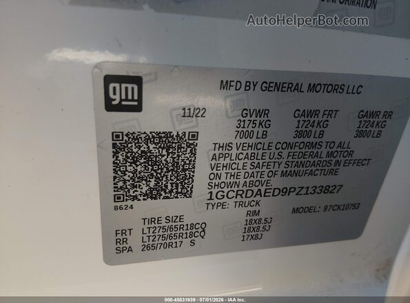 1GCRDAED9PZ133827 2023 CHEVROLET SILVERADO White ძრავის განყოფილების ხედი