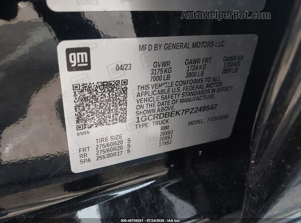 1GCRDBEK7PZ249547 2023 CHEVROLET SILVERADO Black Widok komory silnika
