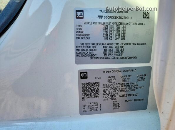 1GCRDKEK3RZ390117 2024 CHEVROLET SILVERADO Белый Вид наклейки с VIN-кодом