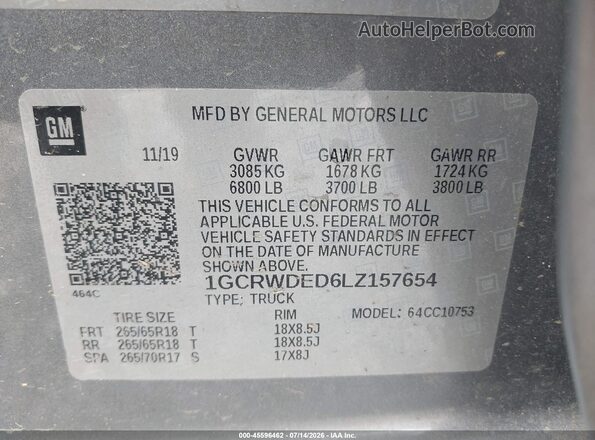 1GCRWDED6LZ157654 2020 CHEVROLET SILVERADO Gray Vista del compartimento del motor