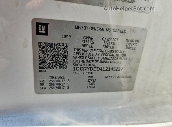 1GCRYDED4LZ145237 2020 CHEVROLET SILVERADO White Vista del compartimento del motor