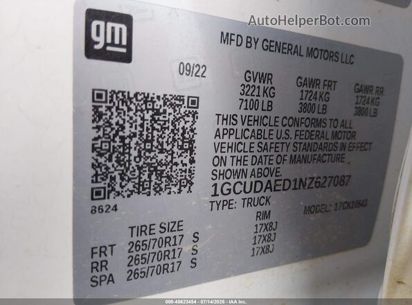 1GCUDAED1NZ627087 2022 CHEVROLET SILVERADO White Շարժիչի բաժամունքի տեսք
