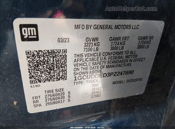 1GCUDDED3PZ247690 2023 CHEVROLET SILVERADO Blue Vista del compartimento del motor