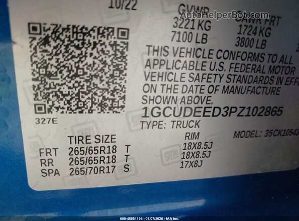 1GCUDEED3PZ102865 2023 CHEVROLET SILVERADO Blue Widok komory silnika