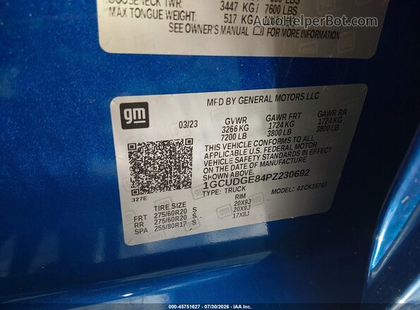 1GCUDGE84PZ230692 2023 CHEVROLET SILVERADO Синий Вид подкапотного пространства
