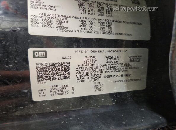 1GCUDGE86PZ225462 2023 CHEVROLET SILVERADO Black Вид наклейки з VIN-кодом