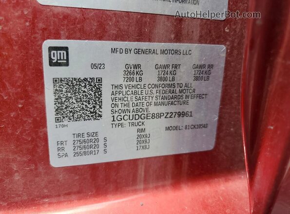 1GCUDGE88PZ279961 2023 CHEVROLET SILVERADO Красный Вид подкапотного пространства