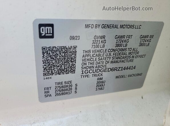 1GCUDGED6RZ144414 2024 CHEVROLET SILVERADO White VIN կոդի պիտակի տեսք