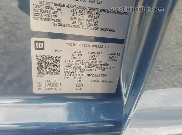 1GCUDGEL0RZ399793 2024 CHEVROLET SILVERADO Blue Вид підкапотного простору