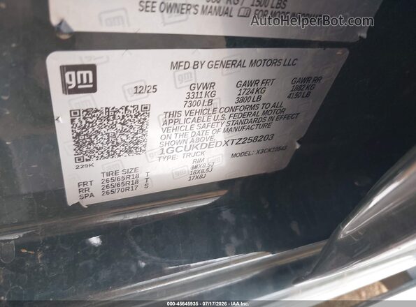 1GCUKDEDXTZ258203 2026 CHEVROLET SILVERADO Gray Vista del compartimento del motor