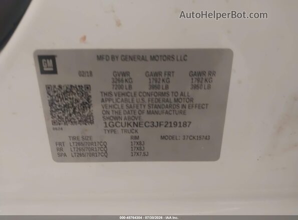 1GCUKNEC3JF219187 2018 CHEVROLET SILVERADO White ძრავის განყოფილების ხედი