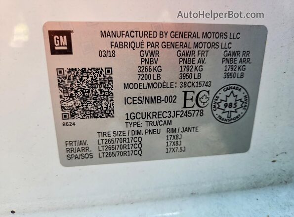 1GCUKREC3JF245778 2018 CHEVROLET SILVERADO White Շարժիչի բաժամունքի տեսք