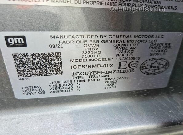 1GCUYBEF1MZ412836 2021 CHEVROLET SILVERADO Gray Շարժիչի բաժամունքի տեսք