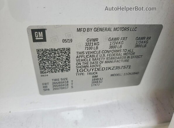 1GCUYDED1KZ357571 2019 CHEVROLET SILVERADO Белый Вид подкапотного пространства