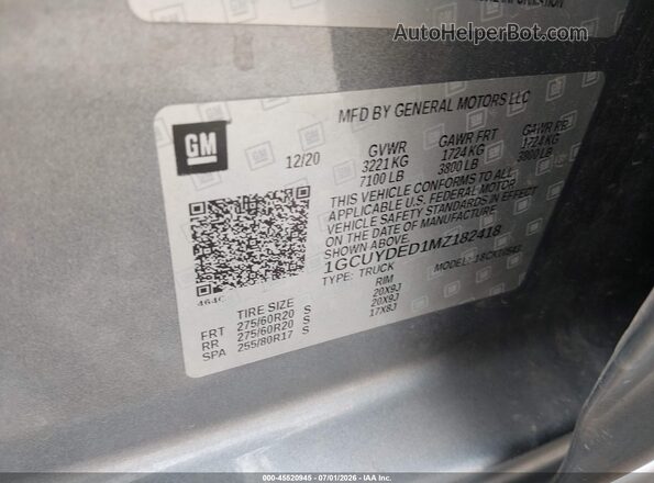 1GCUYDED1MZ182418 2021 CHEVROLET SILVERADO Gray Vista del compartimento del motor