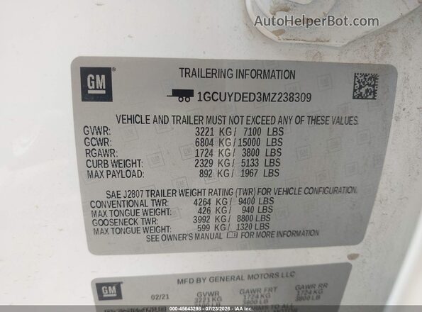 1GCUYDED3MZ238309 2021 CHEVROLET SILVERADO White Vista del compartimento del motor