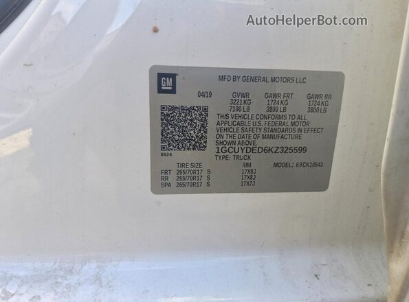 1GCUYDED6KZ325599 2019 CHEVROLET SILVERADO White ძრავის განყოფილების ხედი