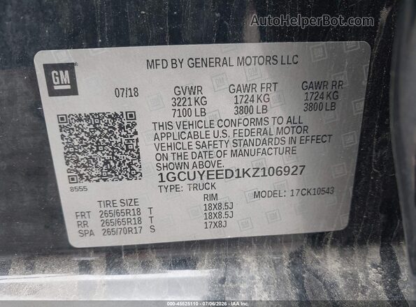 1GCUYEED1KZ106927 2019 CHEVROLET SILVERADO Black Vista del compartimento del motor