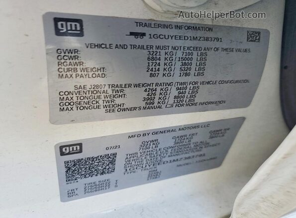 1GCUYEED1MZ383791 2021 CHEVROLET SILVERADO Белый Вид подкапотного пространства