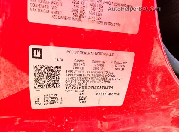 1GCUYEED3MZ168364 2021 CHEVROLET SILVERADO Red Вид підкапотного простору