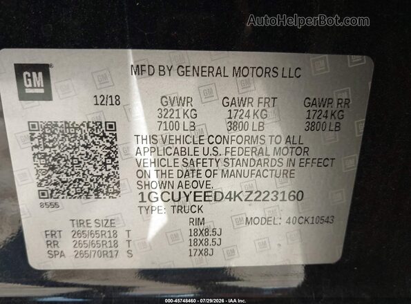 1GCUYEED4KZ223160 2019 CHEVROLET SILVERADO Black Engine compartment view