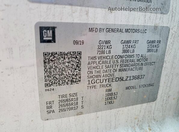 1GCUYEED5LZ136837 2020 CHEVROLET SILVERADO White ძრავის განყოფილების ხედი