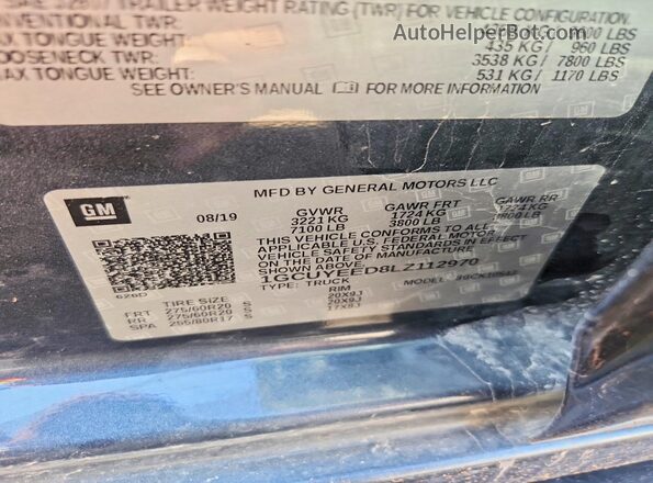 1GCUYEED8LZ112970 2020 CHEVROLET SILVERADO Серый Вид наклейки с VIN-кодом