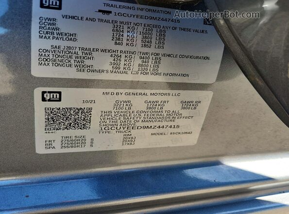 1GCUYEED9MZ447415 2021 CHEVROLET SILVERADO Silver Engine compartment view
