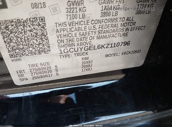 1GCUYGEL6KZ110796 2019 CHEVROLET K1500 Черный Вид подкапотного пространства