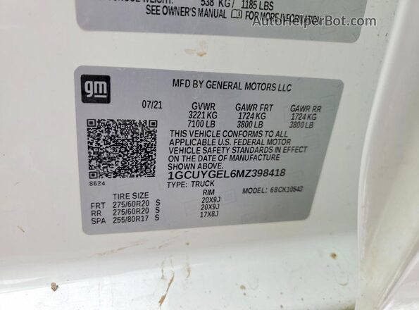 1GCUYGEL6MZ398418 2021 CHEVROLET SILVERADO White Widok komory silnika