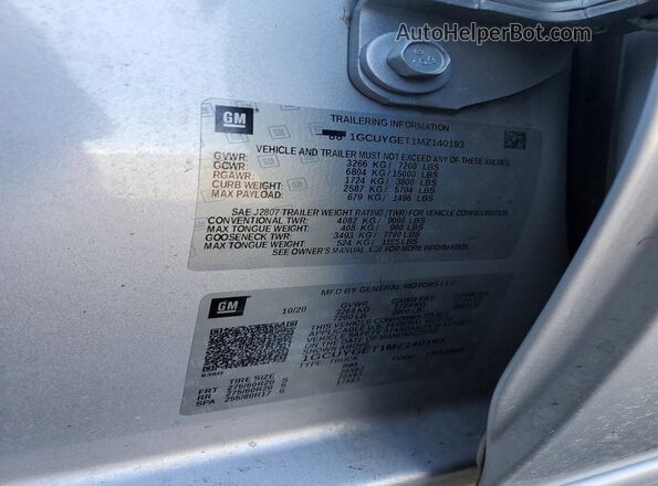 1GCUYGET1MZ140193 2021 CHEVROLET SILVERADO Silver Շարժիչի բաժամունքի տեսք
